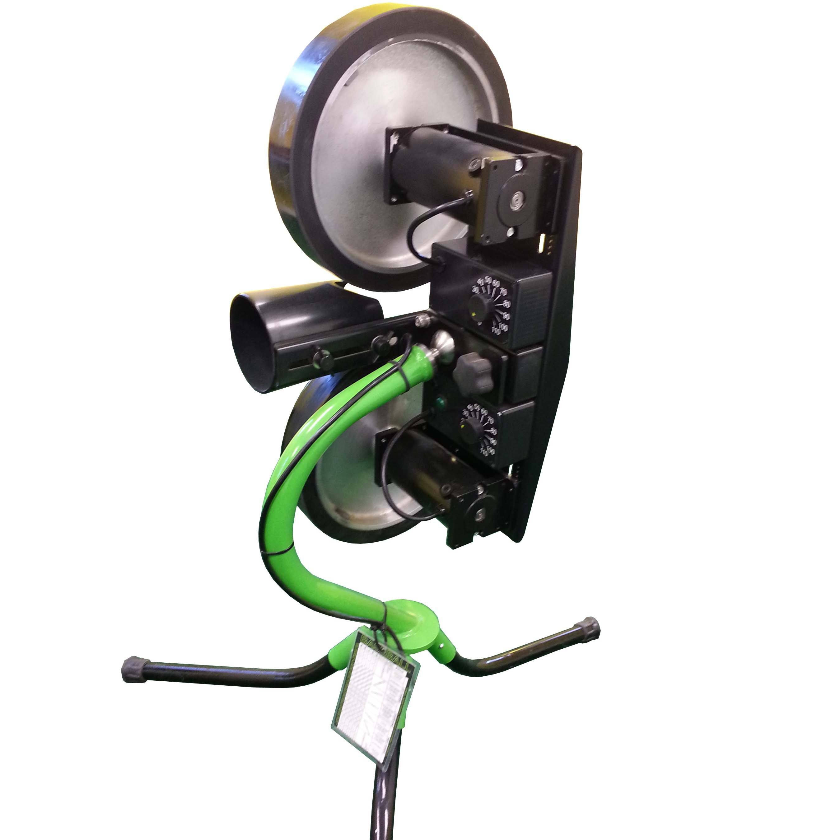 Spinball 2 wheel pitching machine for softball side view closeup